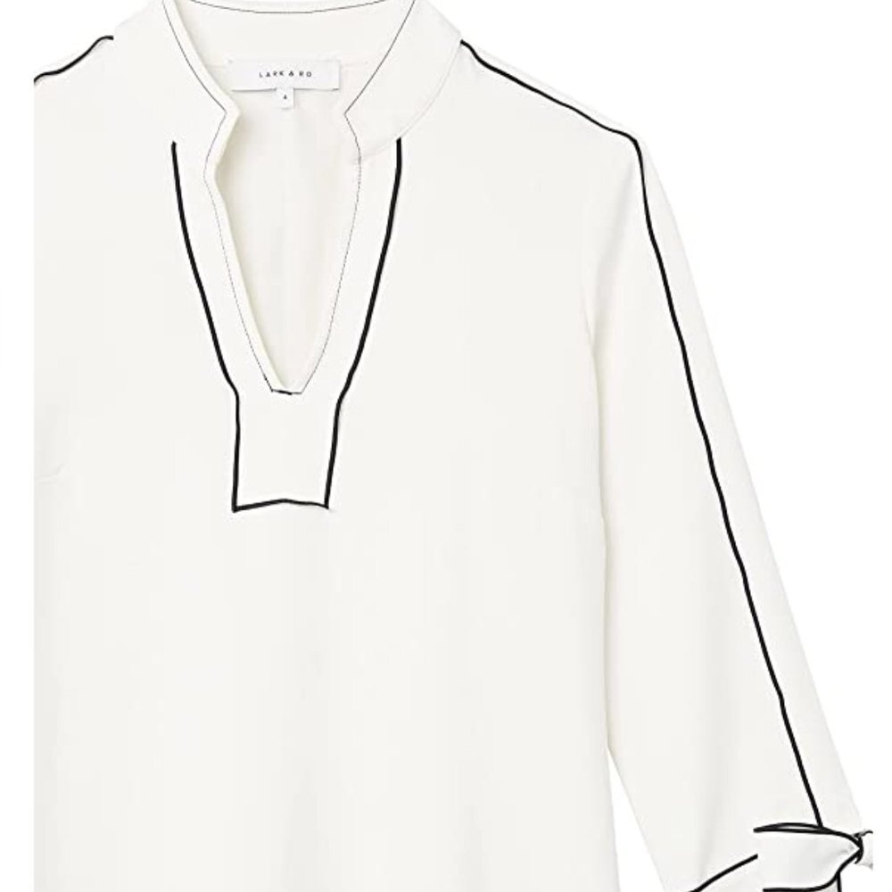 Lark & Ro White Dress with Navy Blue stitching and Bow Sleeves - Sz 2 - Picture 4 of 5